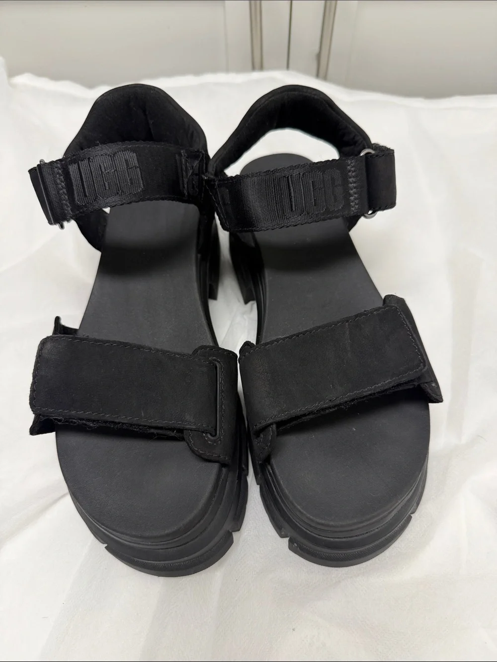 UGG Black Chunky Platform Velcro Sandals